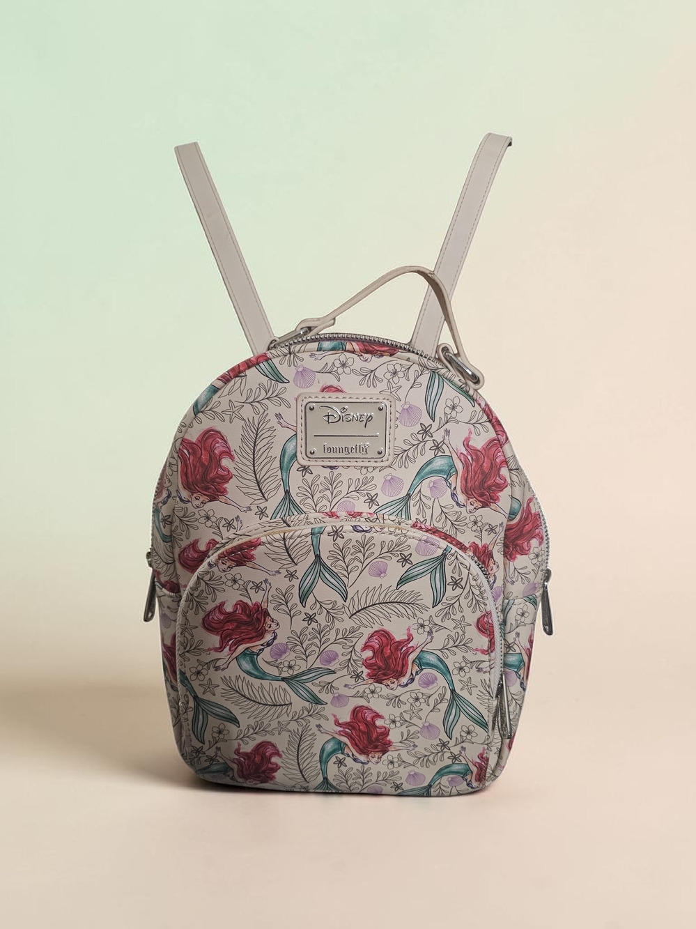 Loungefly White Mini Backpack with Pink Floral Ariel Print